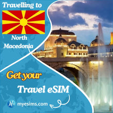 Load image into Gallery viewer, North Macedonia eSIM Travel Data Roaming eSIM Connectivity 4G